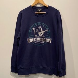 NEW True Religion Navy Front Logo Crew Sweatshirt